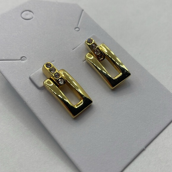 Gold Tone Doorknocker Rectangle Earrings - Picture 4 of 6